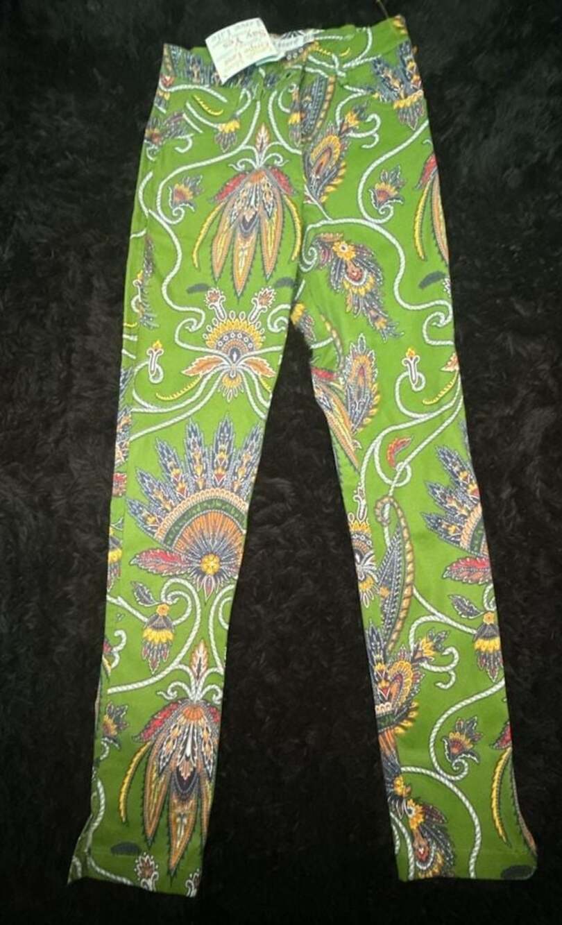 Vtg Paisley Pants Straight Lightweight Green Hippie Retro Groovy 90s Y2K Party 0